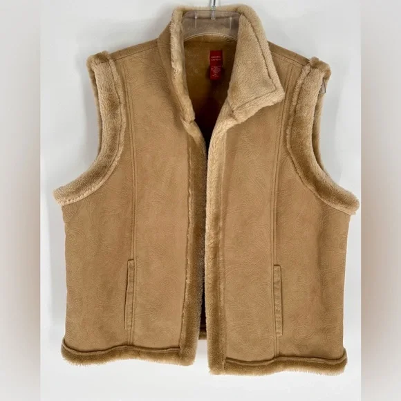 Valerie Stevens Size XL Faux Fur Lined Vest Khaki - Picture 1 of 5